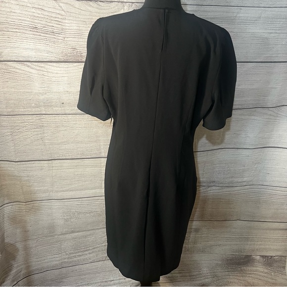 Lark & Ro Classic CrewNeck Black Sheath Dress with Puffed Sleeves - Picture 3 of 8